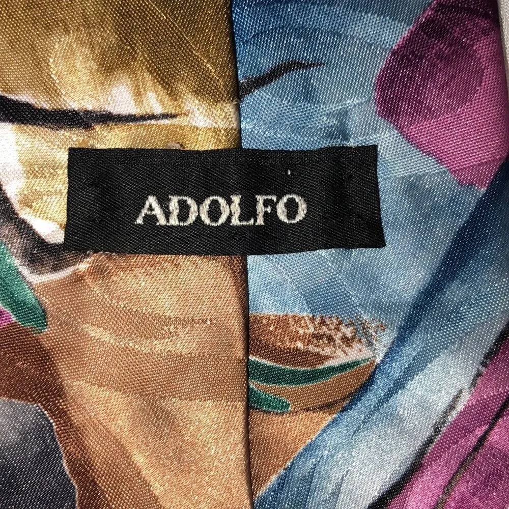 Adolfo Pink Blue Light Brown Black Artsy Polyester Designer Tie